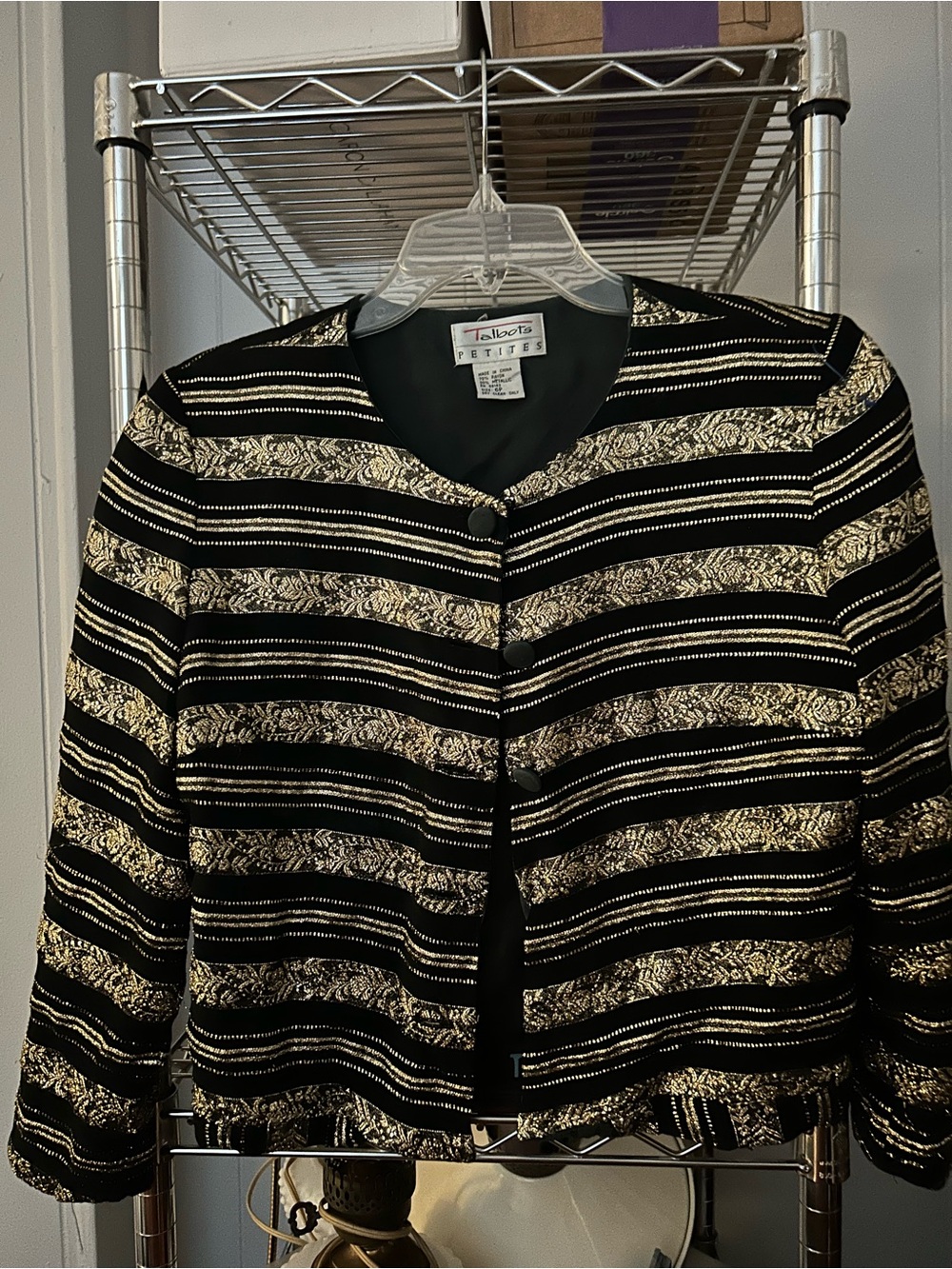 Talbots Black and Gold Lame Striped Petite Jacket